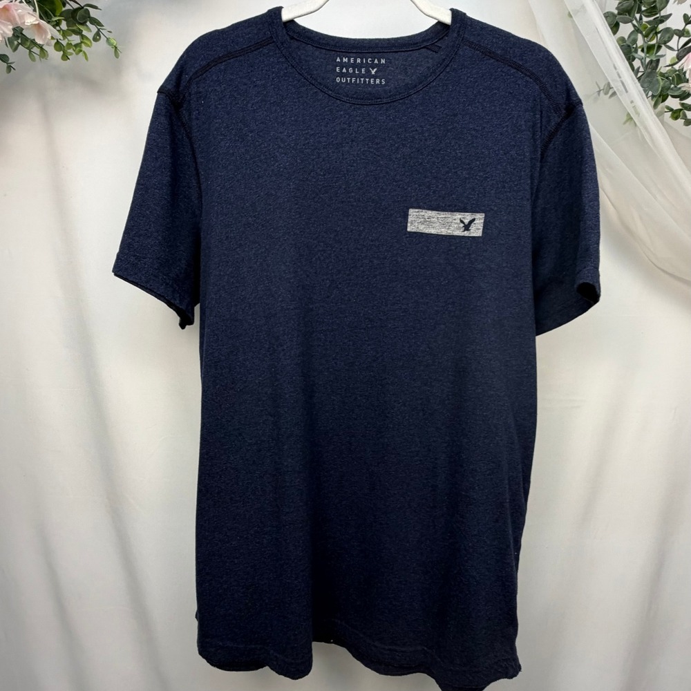 American Eagle Outfitters Mens Navy Heather Short Sleeve Logo T-Shirt Large